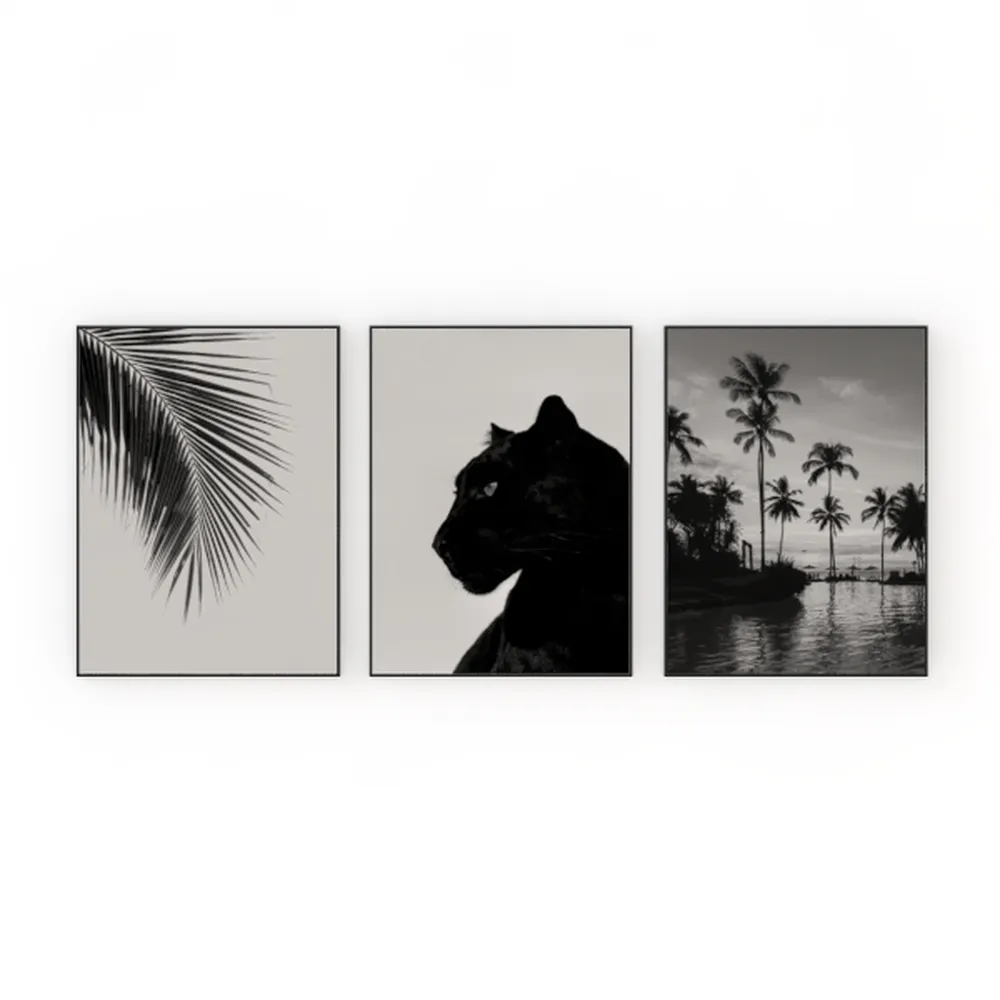 Large Framed Abstract Wall Art - Black and White