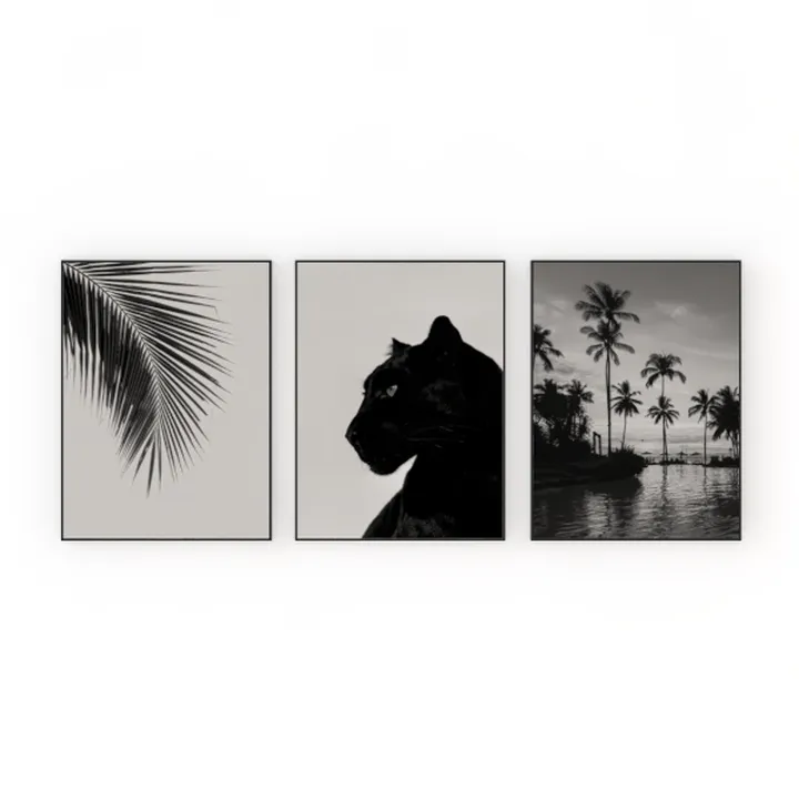 Large Framed Abstract Wall Art - Black and White