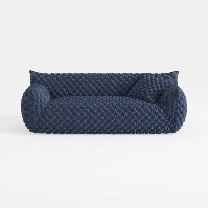 Minimalist Navy Blue Tufted Fabric Sofa 3D Model