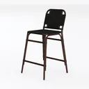 Solid Wood Black Rattan Woven Counter Height Bar Stool 3D Model Left 45 Degree View