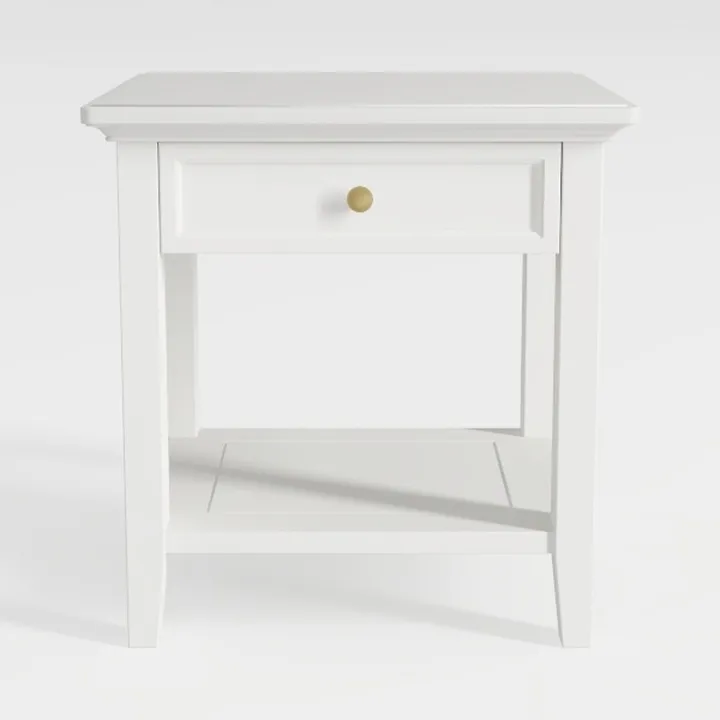Minimalist White Solid Wood Nightstand with Drawer and Lower Shelf 3D Model