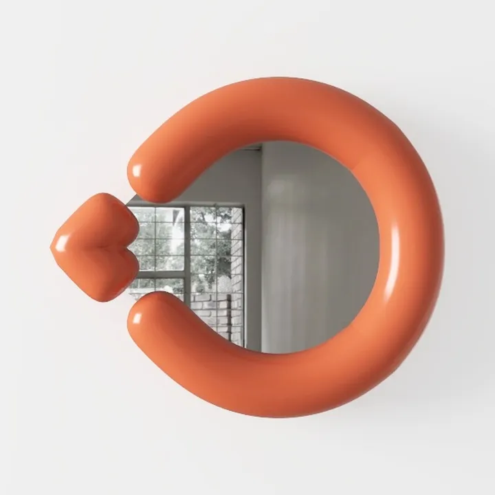 Modern Cute Heart Shaped Orange Resin Wall Mirror 3D Model