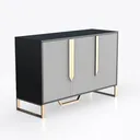 Modern Gold Accent Fluted White Black Sideboard Cabinet 3D Model Right 45 Degree View