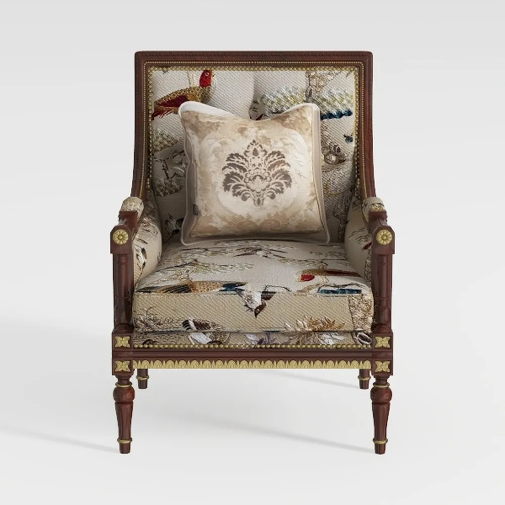 Armchair French Antique Style Chair Royal Baroque Retro Style in Gold Finish Deluxe Fabric in Gold Flower Pattern for Home Décor or Hotel Décor