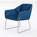 Modern Navy Blue Fabric Metal Frame Armchair 3D Model Left 45 Degree View