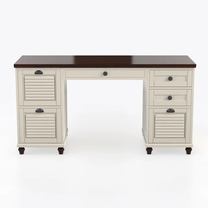 Modern Two Tone Solid Wood Farmhouse Office Desk 3D Model