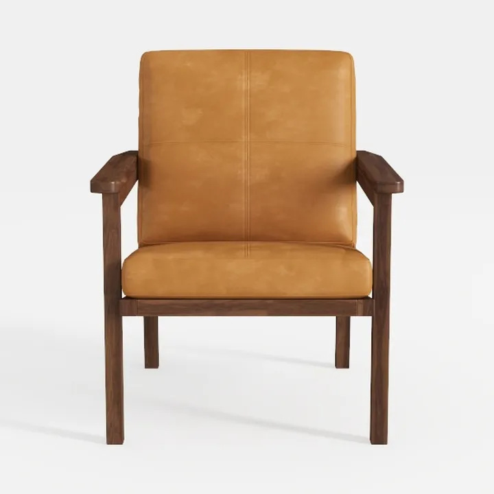 Modern Walnut Leather Armchair 3D Model