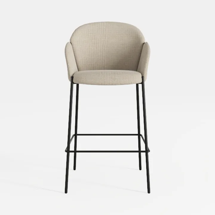 Minimalist Fabric Upholstered Bar Stool With Black Metal Legs 3D Model