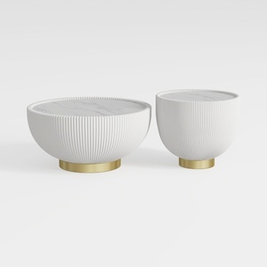 Modern Fluted Marble Top Brass Base Nesting Coffee Tables 3D Model