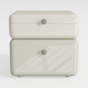 Rotatable Night Stand with Storage Drawers Wood