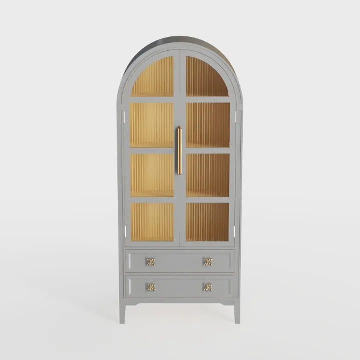 71" Tall Arched Kitchen Pantry Cabinet, Modern