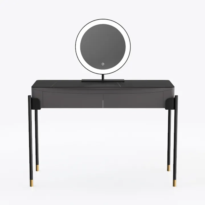 Rotihom Small Black Desk with 2 Drawers, Modern Wr