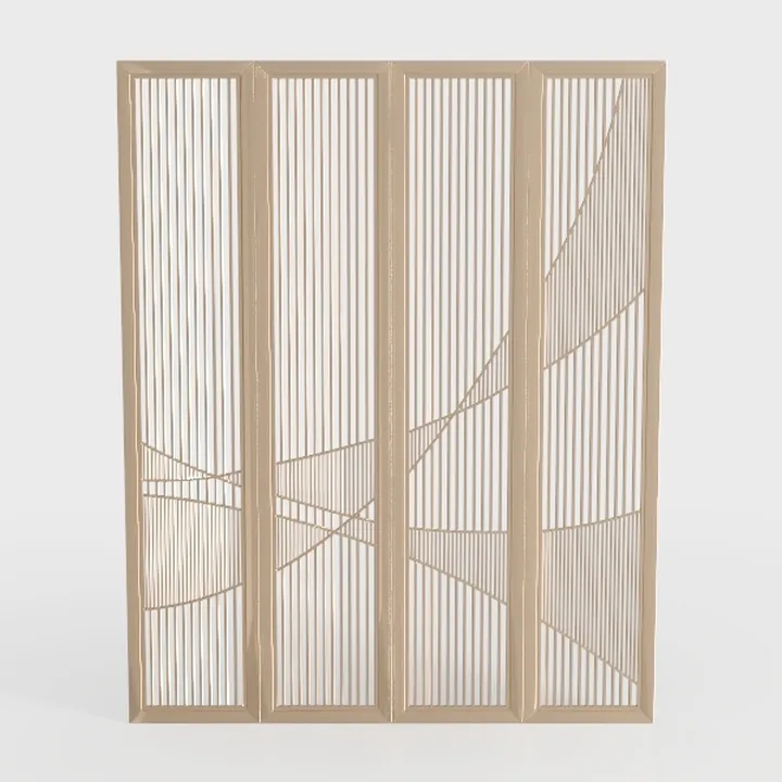 4 Panel Solid Wood Folding Room Divider Hollow 