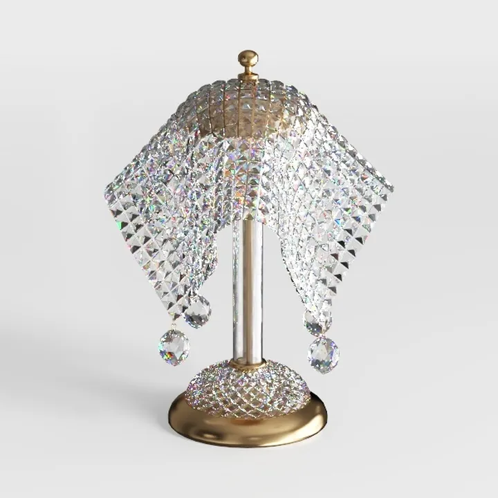 Luxury Crystal Brass Table Lamp with Hanging Crystals 3D Model