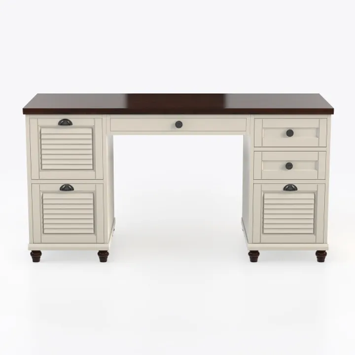 Modern Two Tone Solid Wood Office Desk With Shutter Cabinets 3D Model