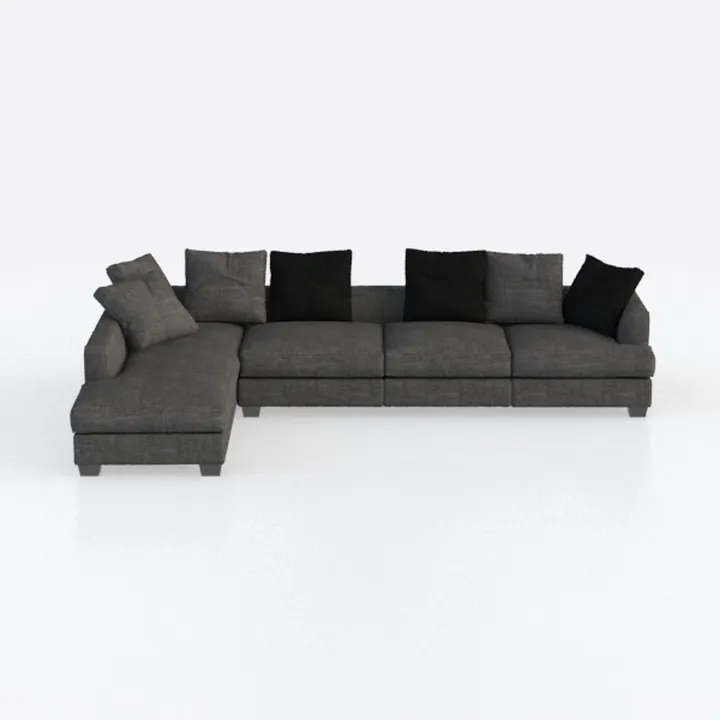 Modern Dark Fabric L-shaped Sectional Sofa with Throw Pillows 3D Model