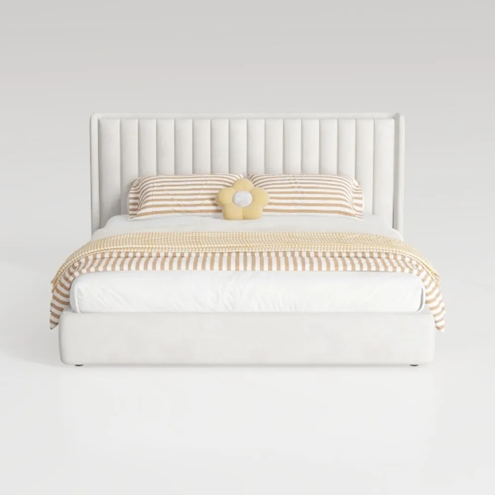 VELOCAVA King Size Lift-Up Storage Bed, Linen Ligh