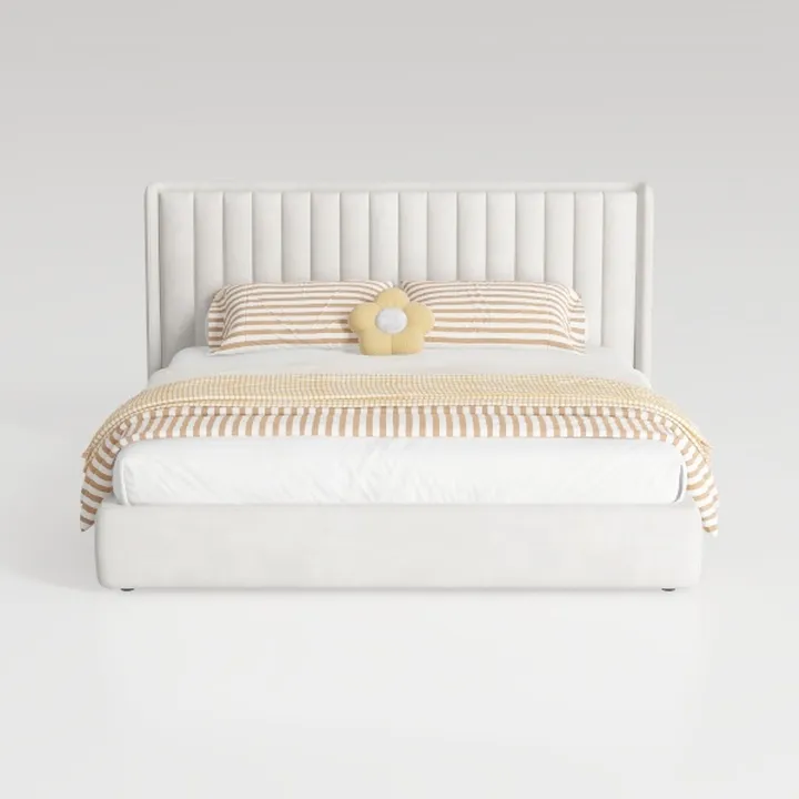 VELOCAVA King Size Lift-Up Storage Bed, Linen Ligh