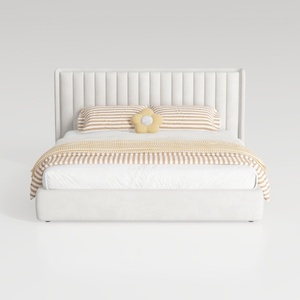 VELOCAVA King Size Lift-Up Storage Bed, Linen Ligh