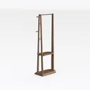 Minimalist Solid Wood Freestanding Clothing Rack With Shelves 3D Model Right 45 Degree View