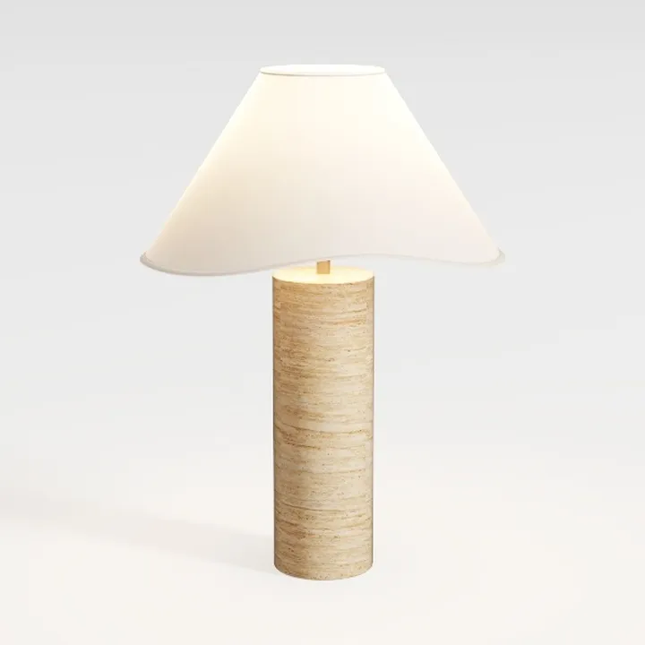 Minimalist Travertine Fabric Table Lamp 3D Model