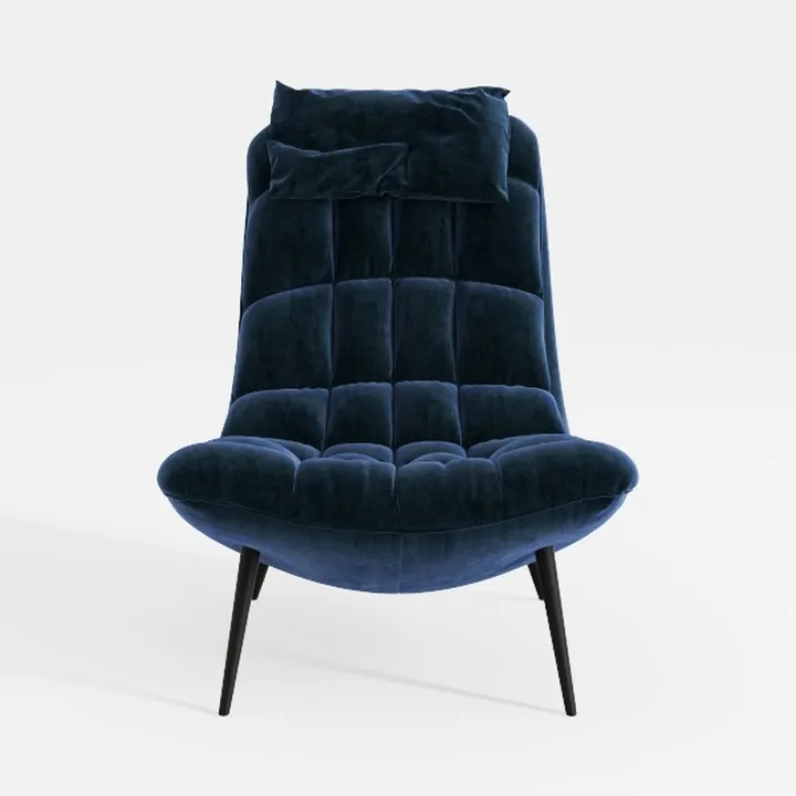 Modern Navy Blue Velvet Tufted Accent Chair 3D Model