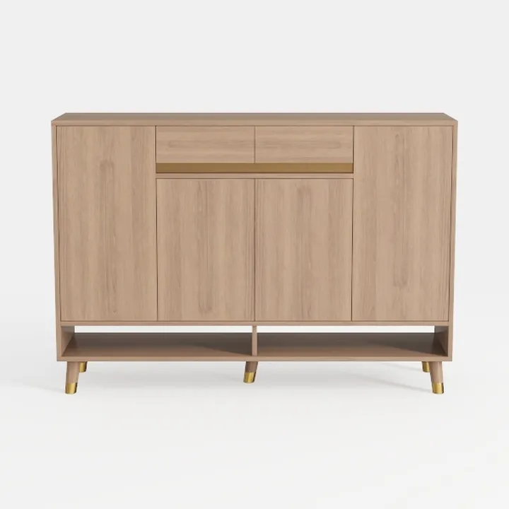 Modern Minimalist Solid Wood Storage Cabinet With Gold Accent Details 3D Model