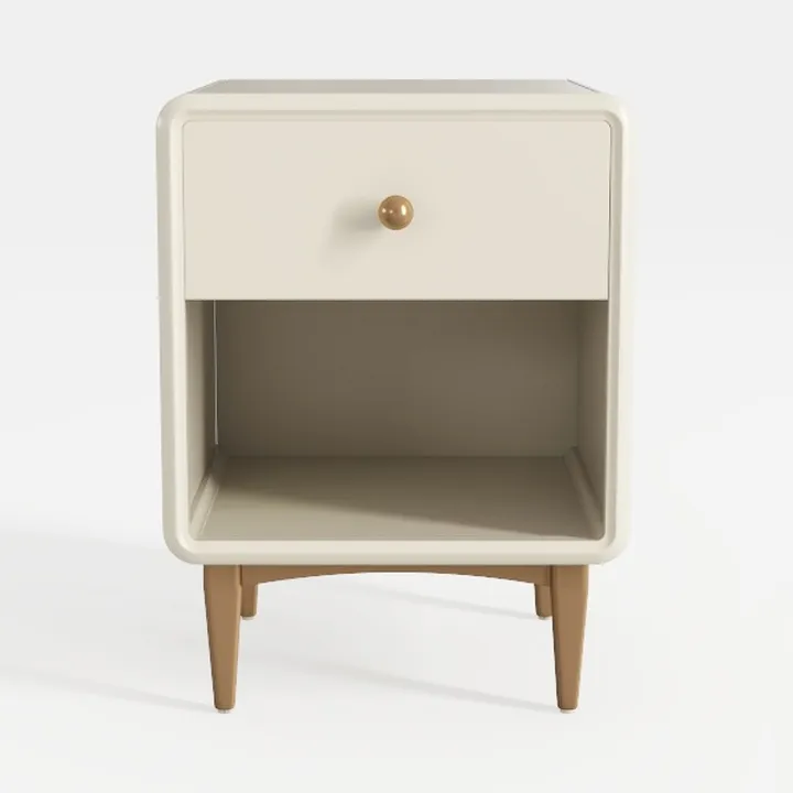 Minimalist Mid-Century Solid Wood Nightstand with Brass Hardware 3D Model