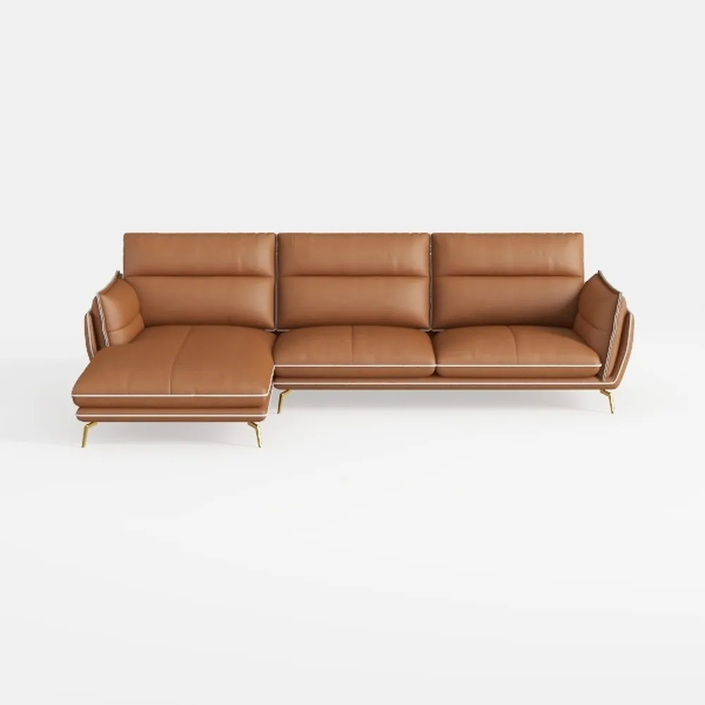 L Shaped Sectional Leather Couch Sofa -Brown Mid
