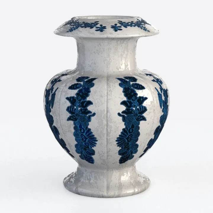7in. Tuscan Ceramic Blue Scroll Urn Vase