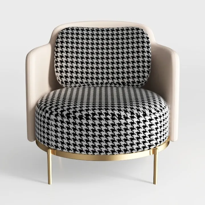 Modern Houndstooth Fabric Gold Metal Accent Armchair 3D Model