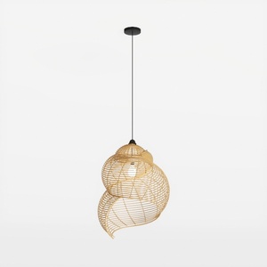 Natural Rattan Woven Conical Pendant Lamp 3D Model