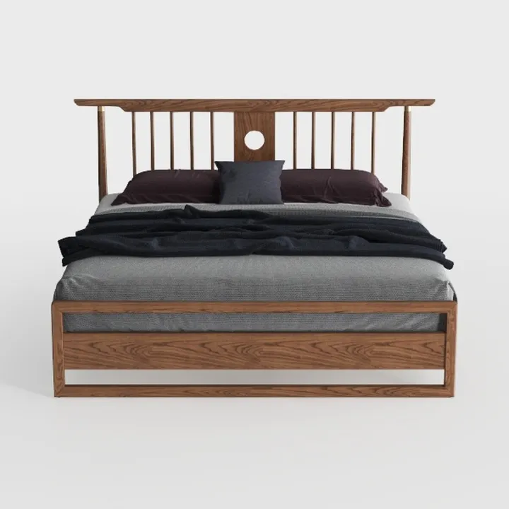 Minimalist Solid Oak Wood King Size Bed 3D Model