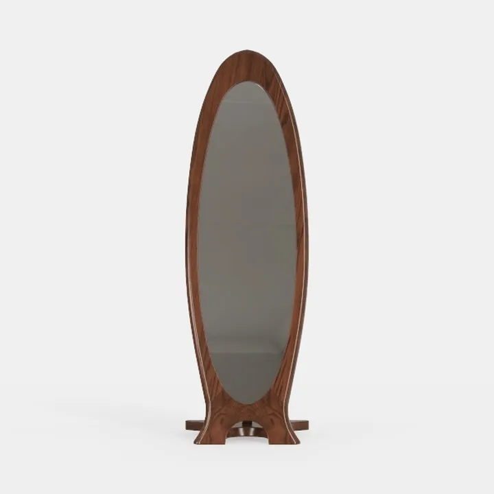 Walnut Mid-Century Oval Freestanding Full Length Mirror 3D Model