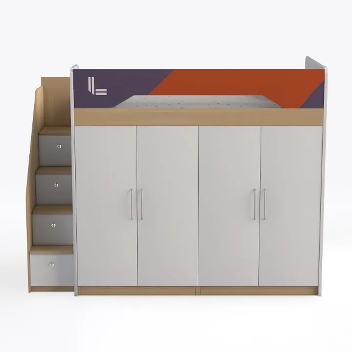 Benjara Wooden Twin Size Loft Bunk Bed with Workst