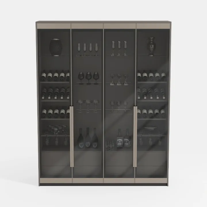 Modern Dark Wood Glass Front Wine Display Cabinet 3D Model