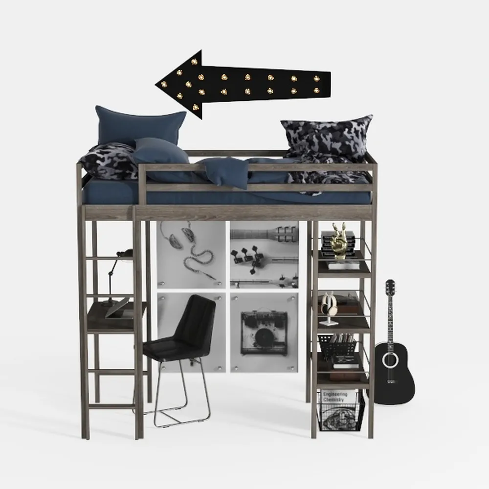 Twin Loft Bed, with Easy Climbing Ladder and
