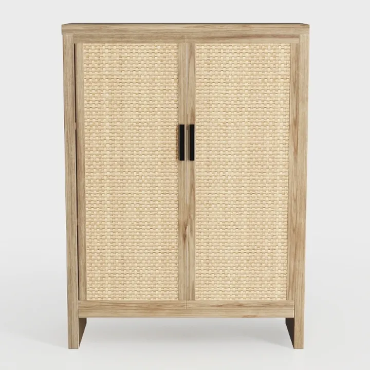 Rattan Buffet Cabinet with Metal Legs, Wood Boho