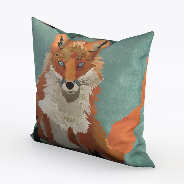 Vintage Fox Print Fabric Throw Pillow Decorative 3D Model