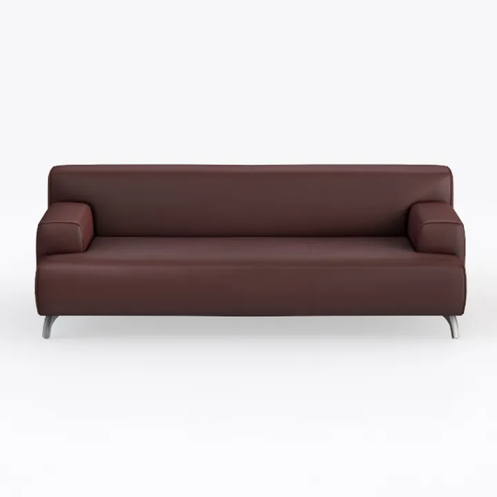Modern Minimalist Brown Leather Sofa with Metal Legs 3D Model