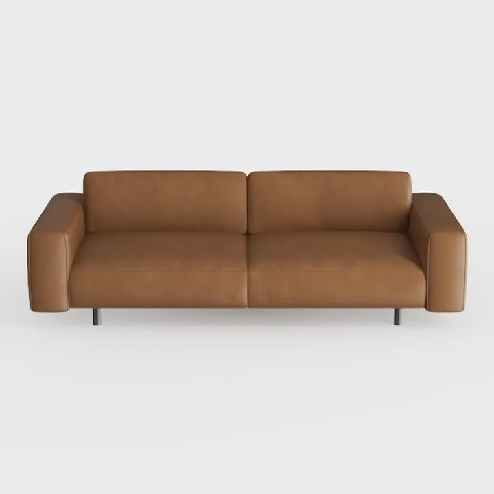 Minimalist Modern Brown Leather Sofa 3D Model