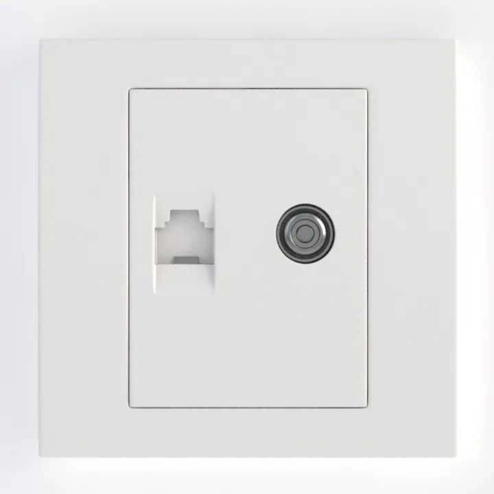 Minimalist White Plastic TV and Ethernet Wall Outlet 3D Model