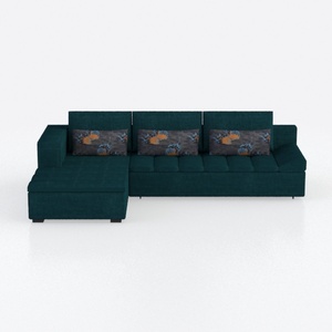 Modern Teal Fabric L Shape Sectional Sofa with Decorative Throw Pillows 3D Model