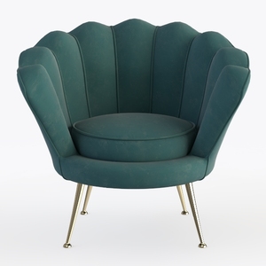 Modern Velvet Scalloped Accent Armchair with Gold Metal Legs 3D Model