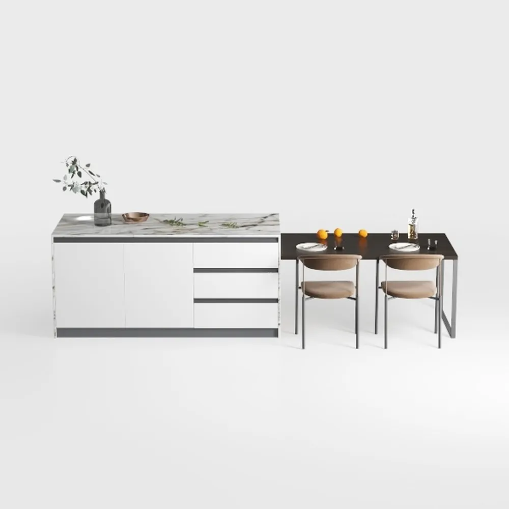 White Wood 63 in. W Kitchen Island Dining Bar Tabl