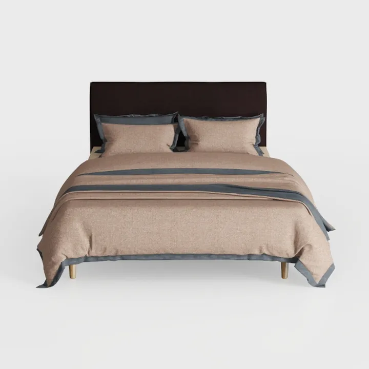 Minimalist Linen Upholstered Platform Bed With Contrast Trim 3D Model