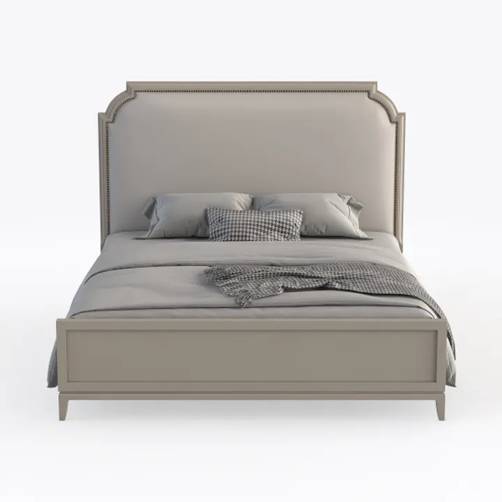 Modern Neutral Upholstered Solid Wood King Bed 3D Model