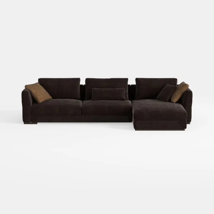 Minimalist Dark Velvet L Shaped Sectional Sofa 3D Model