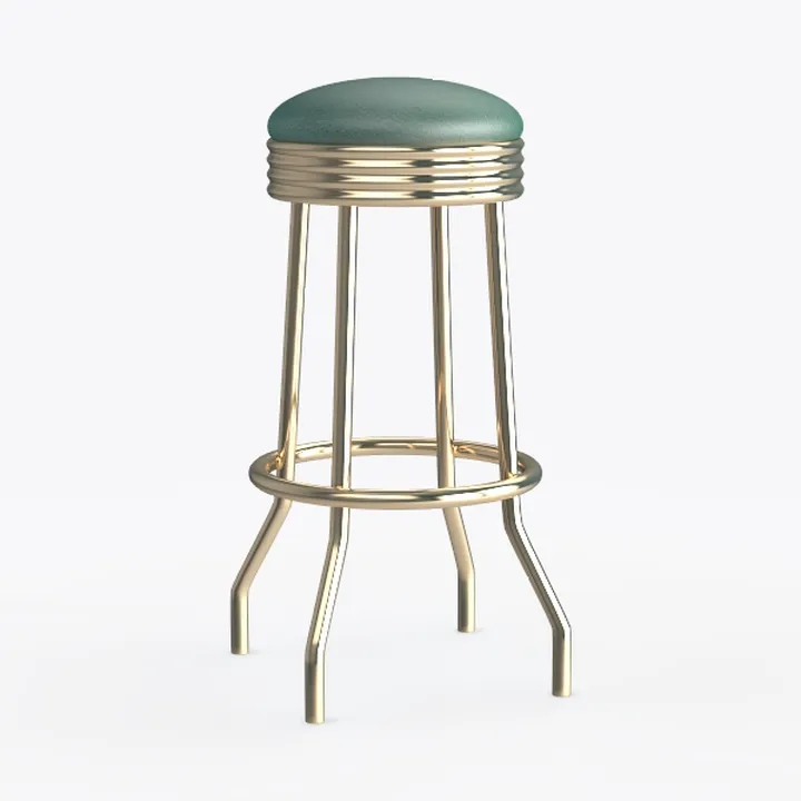 Retro Velvet Brass Bar Stool 3D Model