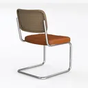 Modern Cane Fabric Metal Upholstered Armchair 3D Model Left 45 Degree View